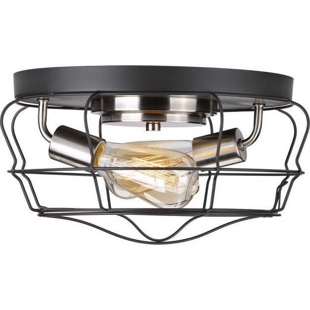 Progress Lighting Gauge Collection 2 light Flush Mount Graphite Finish Open Cage Design Steel Frame