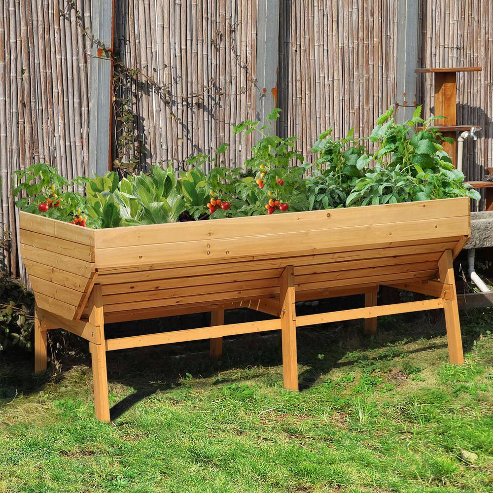 VEIKOUS 70 in. L Oversized Wooden Raised Garden Bed With Funnel Design and Liner Natural PG0102-04NW-2