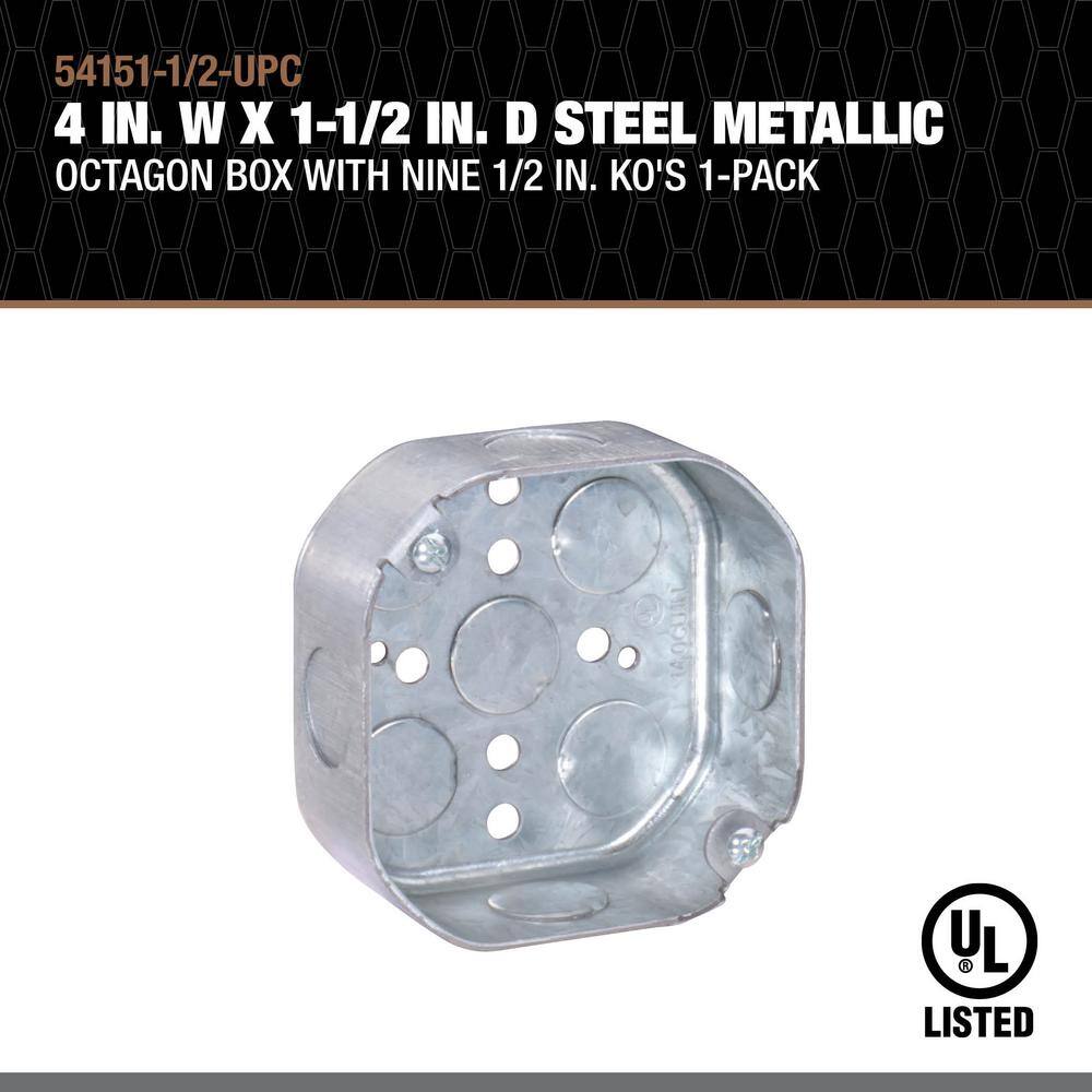 Southwire 3-12 in. W x 1-12 in. D Steel Metallic Drawn Octagon Box with Five 12 in. KO's 1-Pack 24151-12-UPC