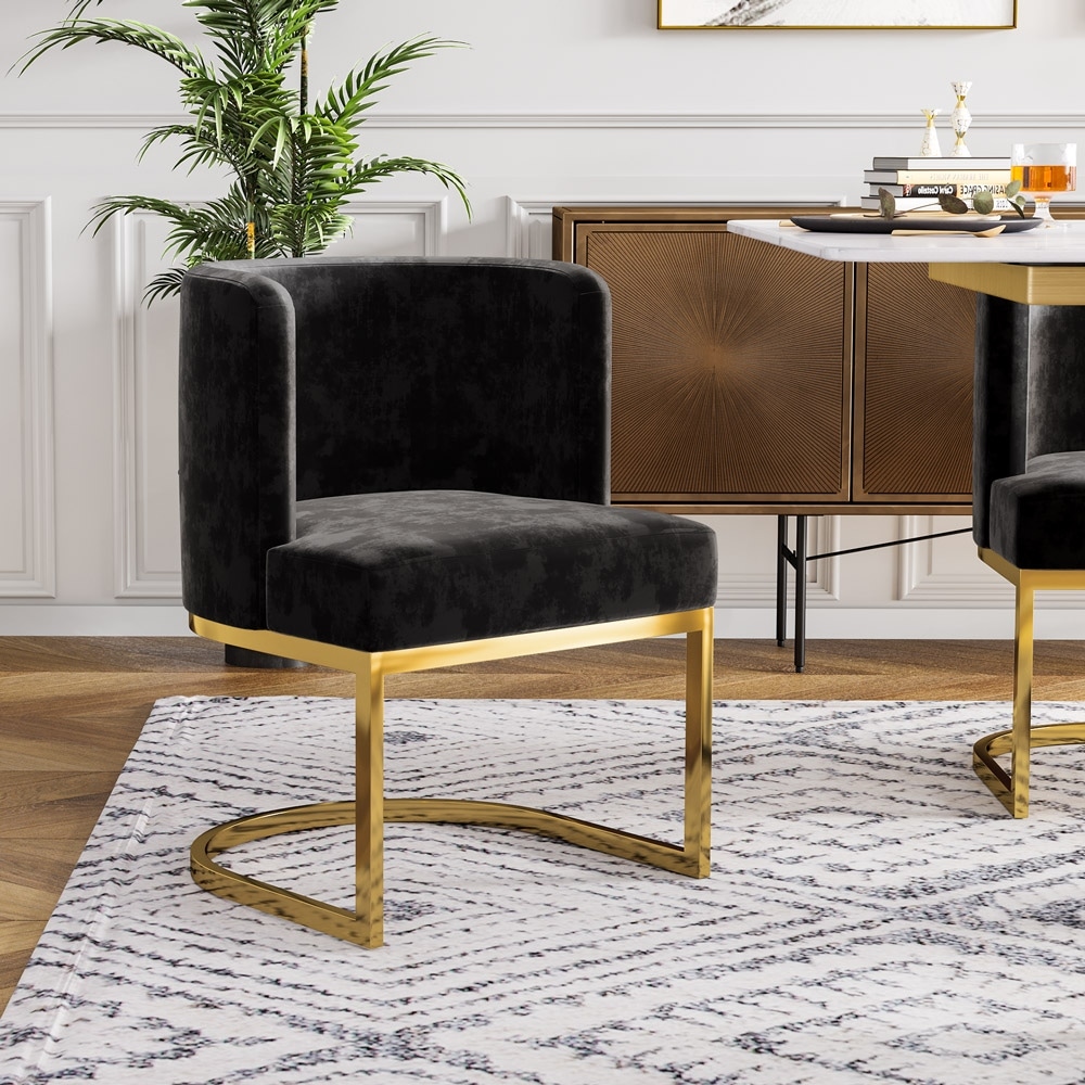 Moasis Velvet Upholstered Dining Chair with C shaped Gold Metal Legs (Set of 2)