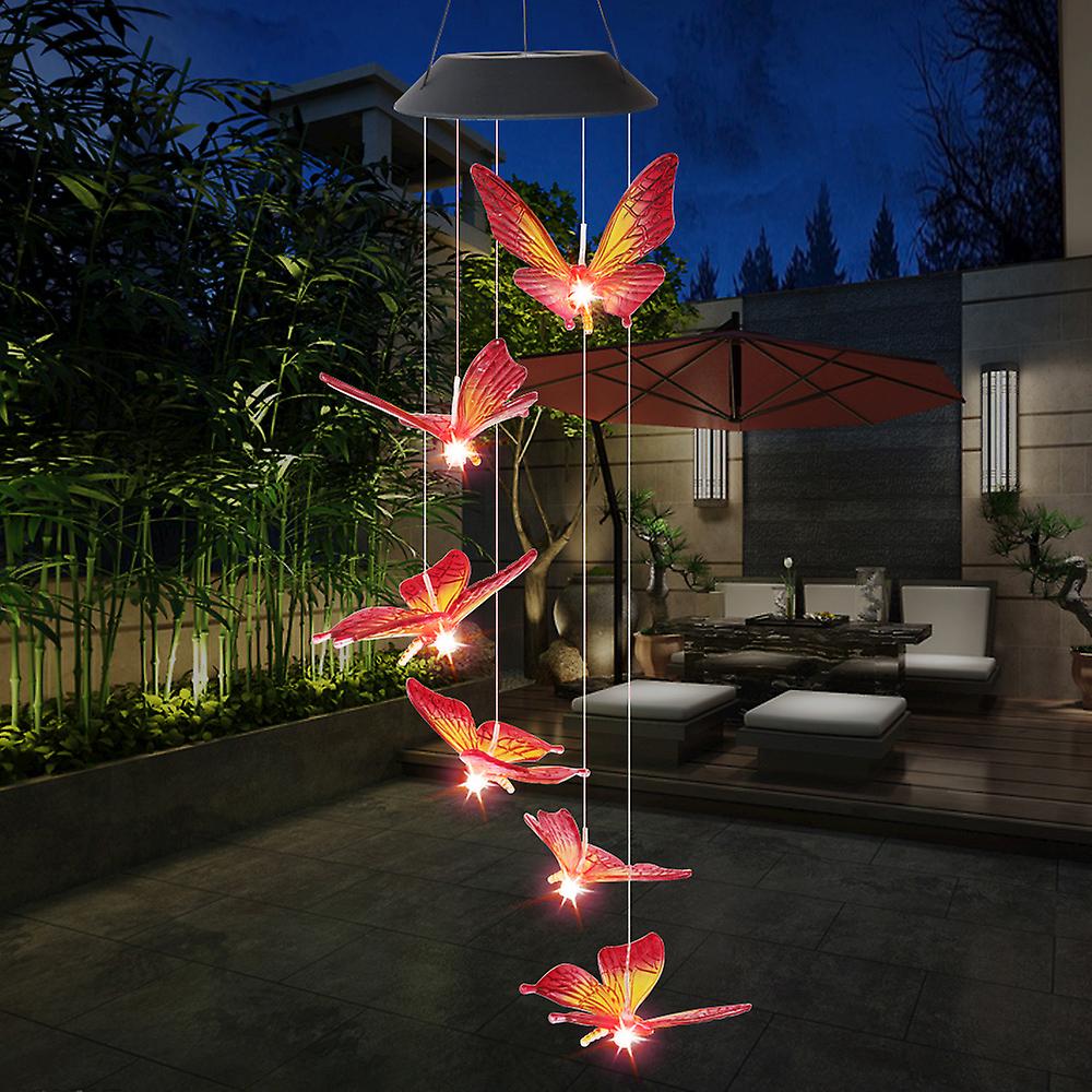 Solar Energy Powered Wind Chime Lamp Color-changing Butterfly Outdoor Garden Street Solar Panel Light No.179190