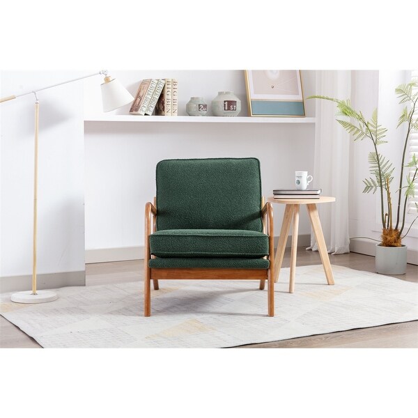 Mid Century Modern Accent Chair， Single Upholstered Lounge Reading Armchair with Solid Wood Frame and Cushions， Emerald Fabric