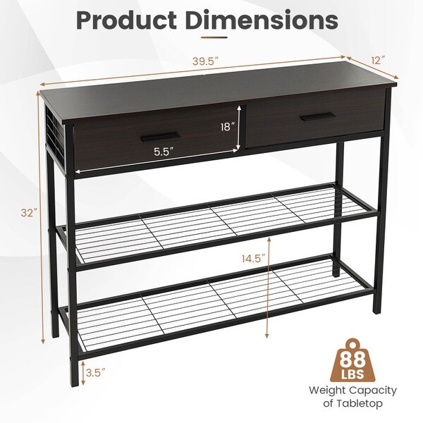 39.5 Inch Entryway Table with 2 Drawers and 2-Tier Shelves