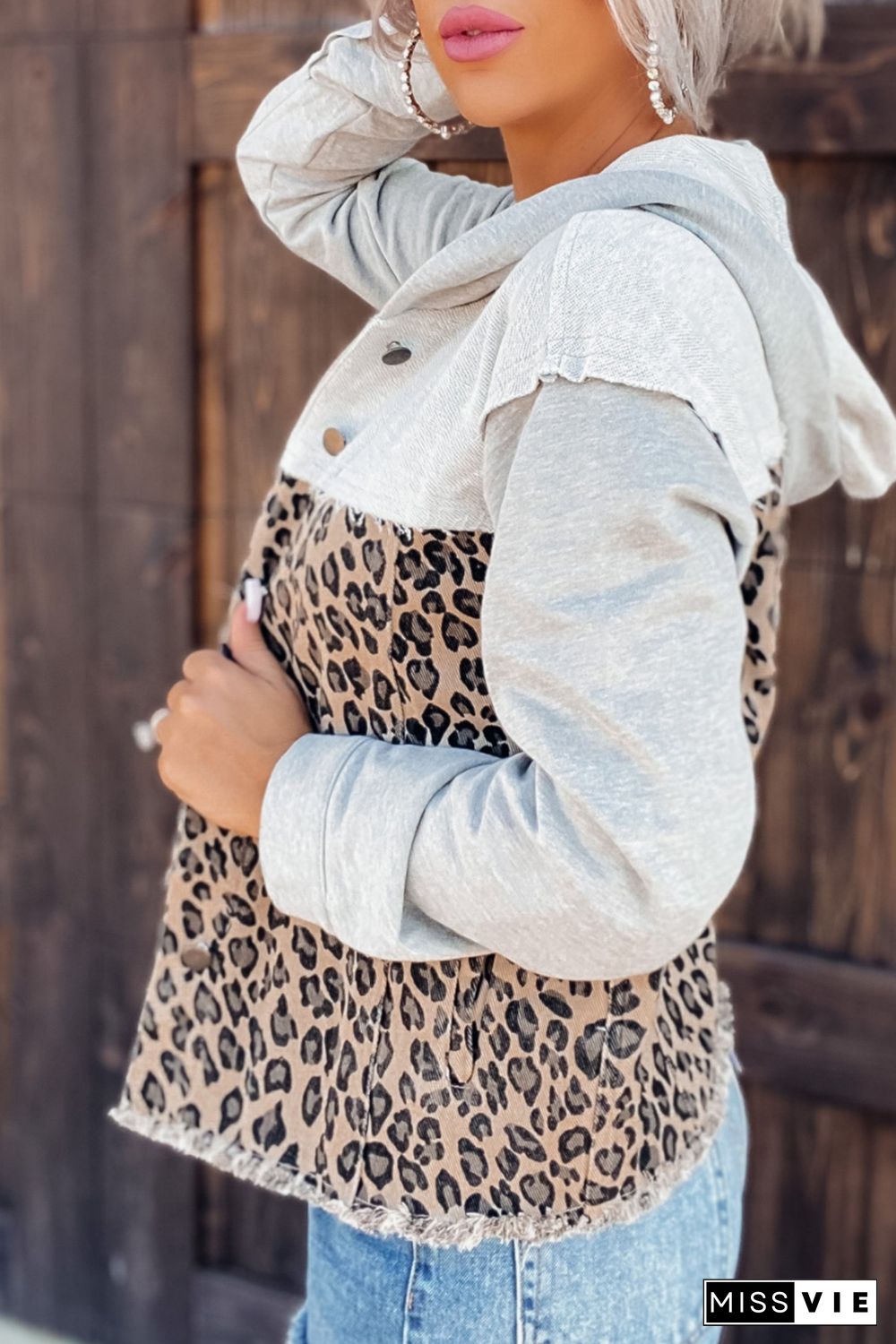 Leopard Denim French Terry Hooded Jacket