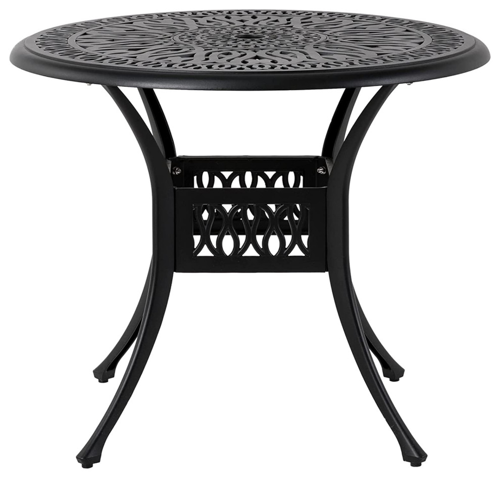 Patio Dining Table  Aluminum Construction With Unique Patterned Round Top  Black   Transitional   Outdoor Dining Tables   by Decor Love  Houzz