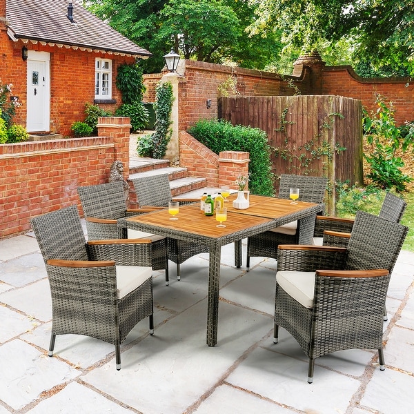 7 PCS Outdoor Dining Furniture Set Patio Rattan Conversation Set