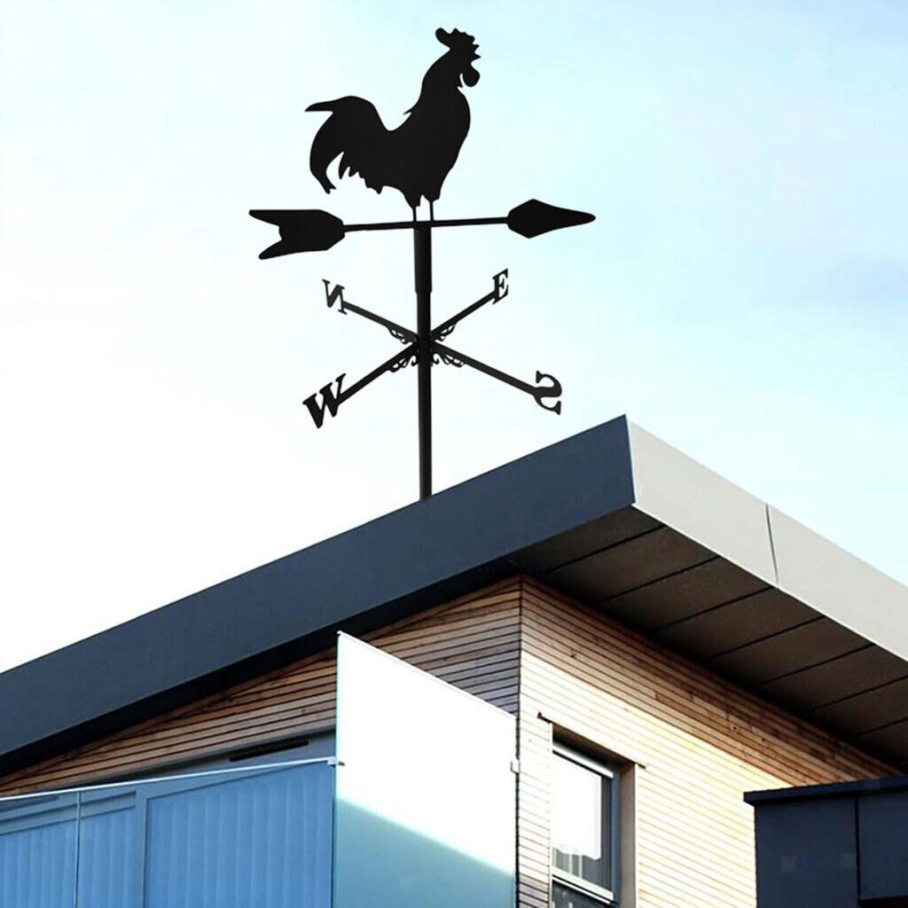 Rooster Weathervane Shed Mount Wind Direction Indicator Farm Scene Ornament