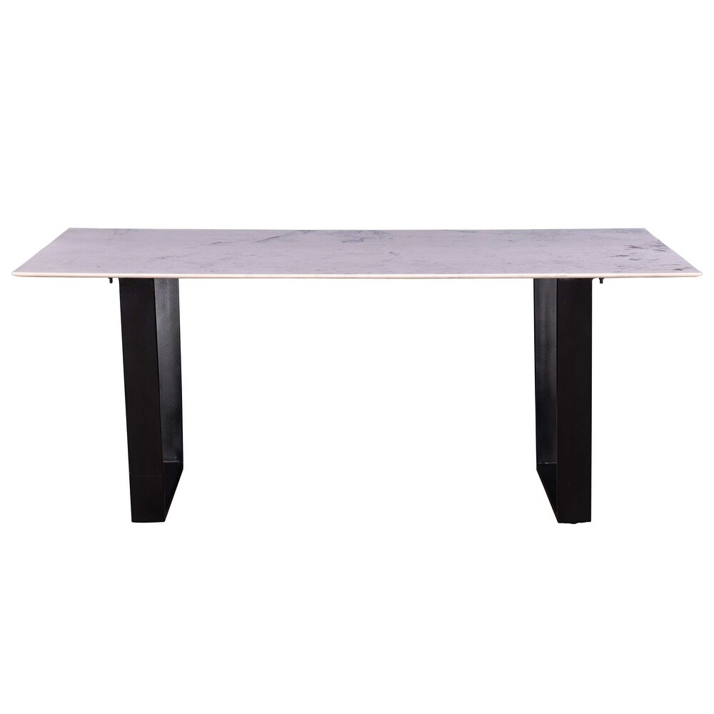 Juno 72 in. Marble Rectangle Dining Table w/ Black Metal Sled Base Seats 6