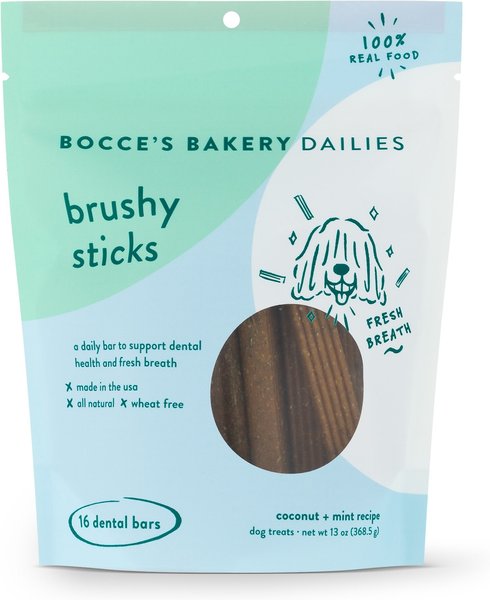 Bocce's Bakery Dailies Brushy Sticks Coconut and Mint Recipe Dental Dog Treats