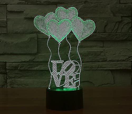 3d Romantic Love Heart Balloons Night Light 7 Color Change Led Table Desk Lamp Acrylic Flat Abs Base