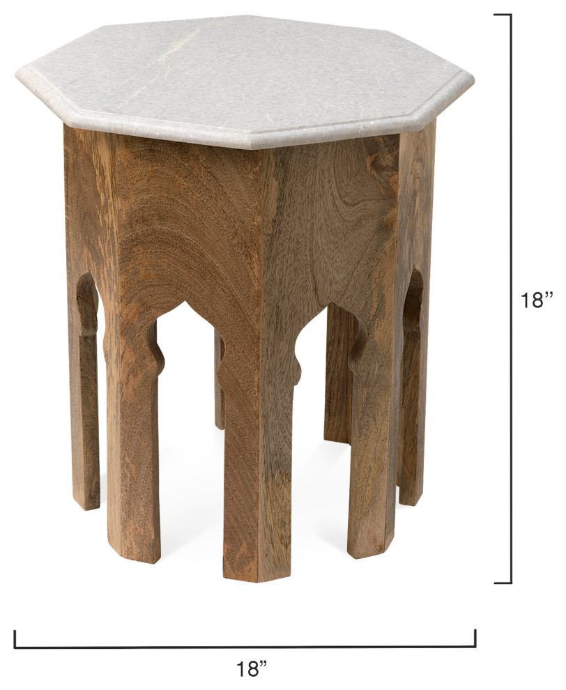 Small Atlas Table   Natural Mango Wood With White Marble Top   Mediterranean   Side Tables And End Tables   by gr home  Houzz