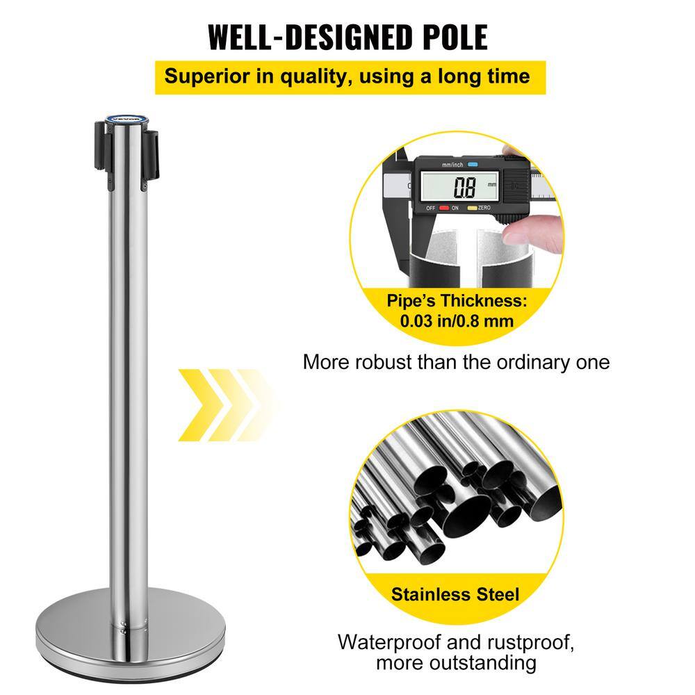 VEVOR 6.6 ft. Crowd Control Stanchion Set Red Retractable Belt Line Dividers with Sturdy Rubber Base in Silver (6-Pieces) GLZYSHDJTZGX6WOY8V0