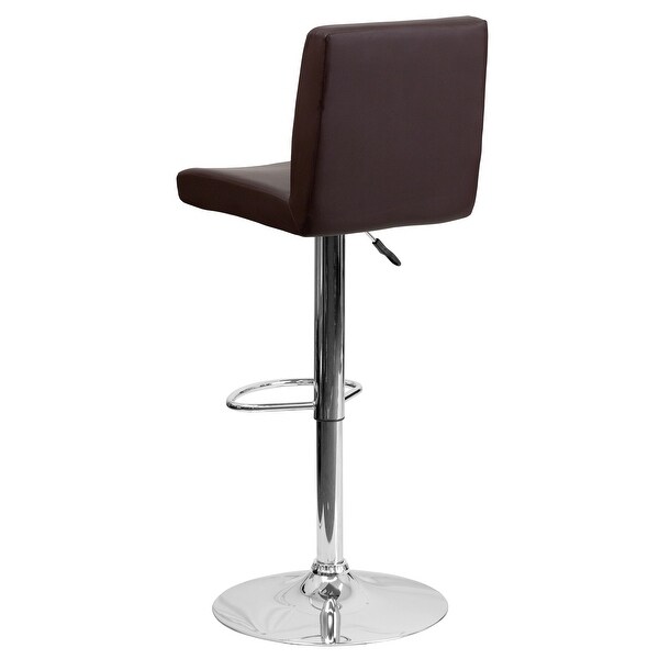 2 Pk. Contemporary Brown Vinyl Adjustable Height Barstool with Panel Back and Chrome Base