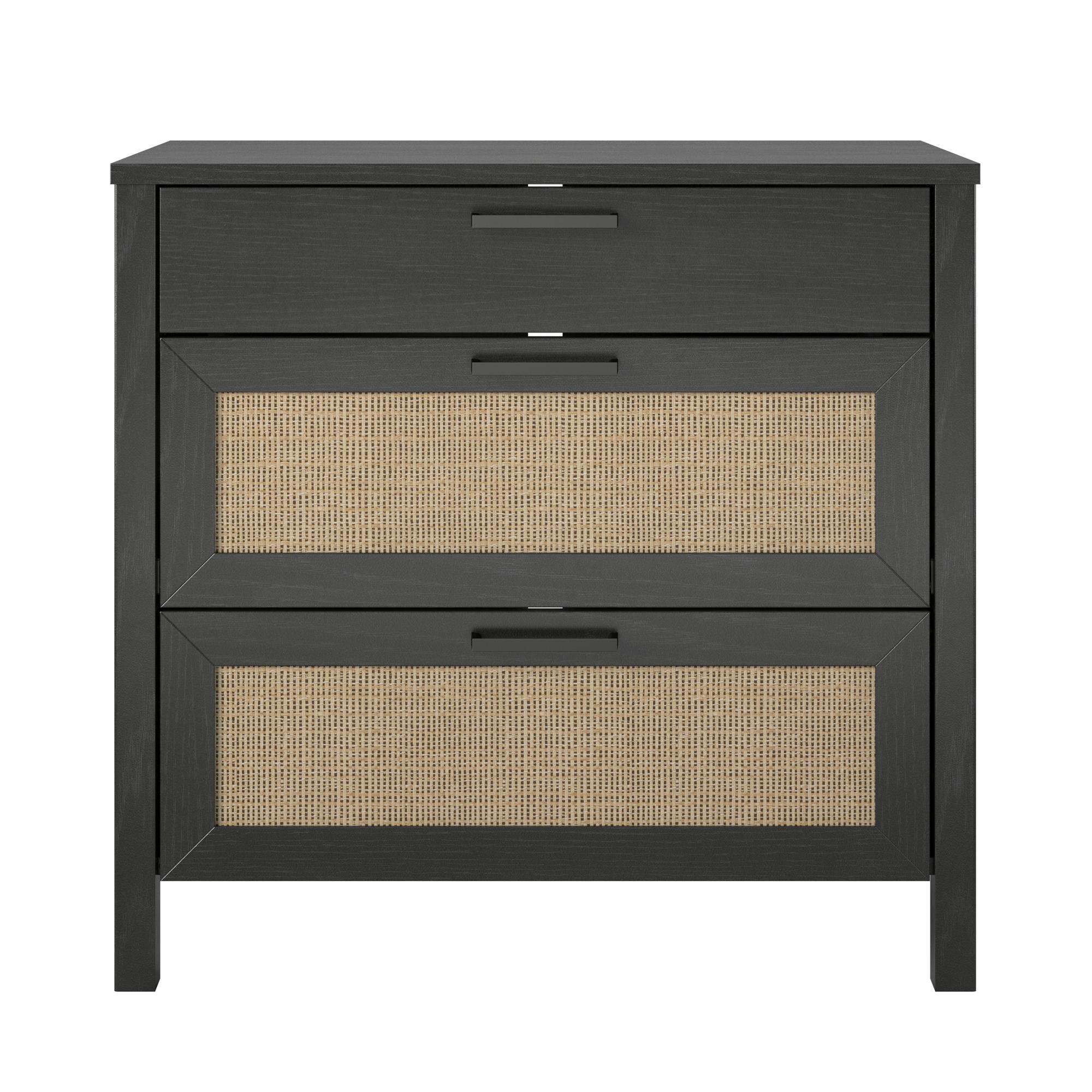 Queer Eye Wimberly 3 Drawer Dresser, Black Oak with Faux Rattan