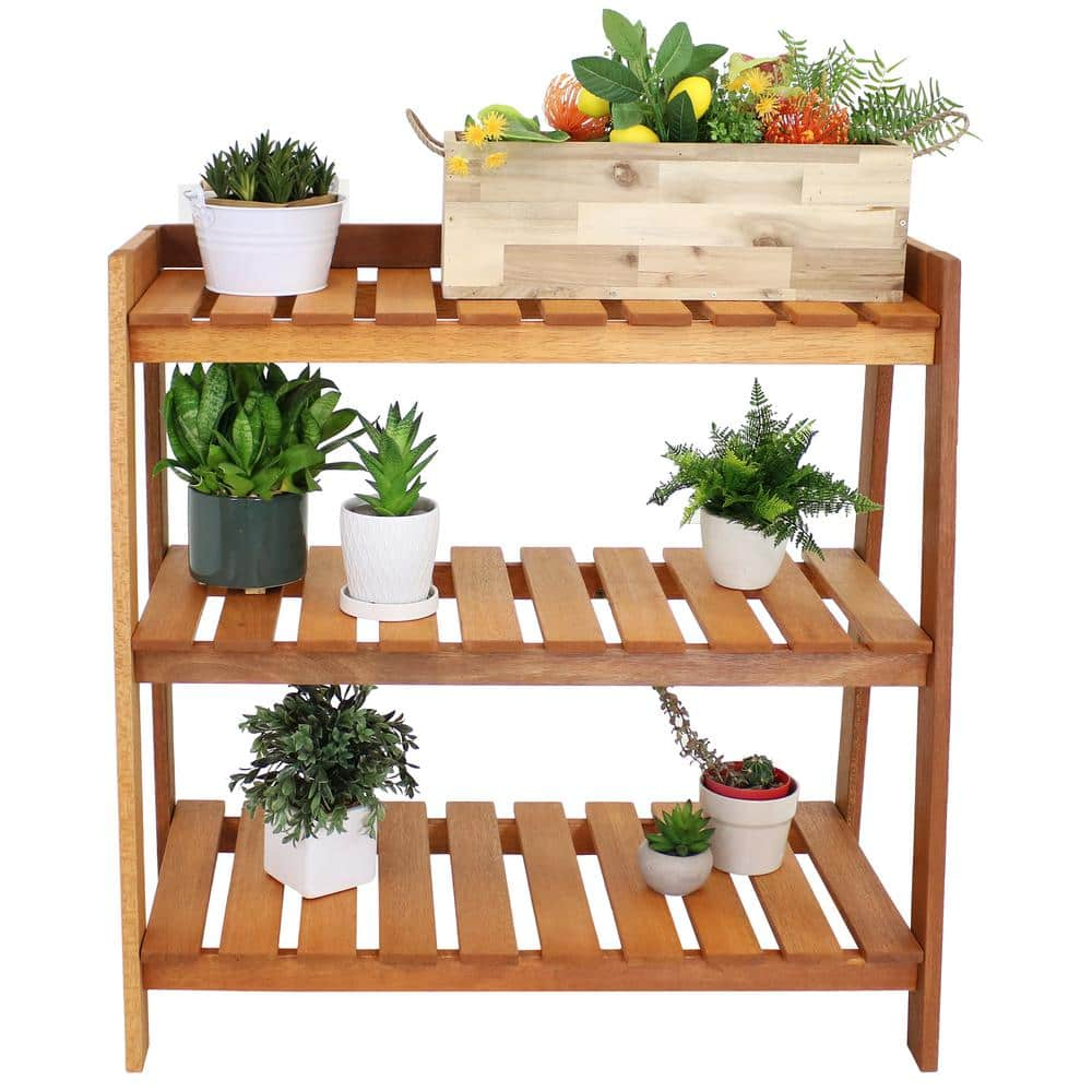 Sunnydaze Meranti Wood Garden Other Planter Accessory Shelf with Teak Oil Finish FRN-511