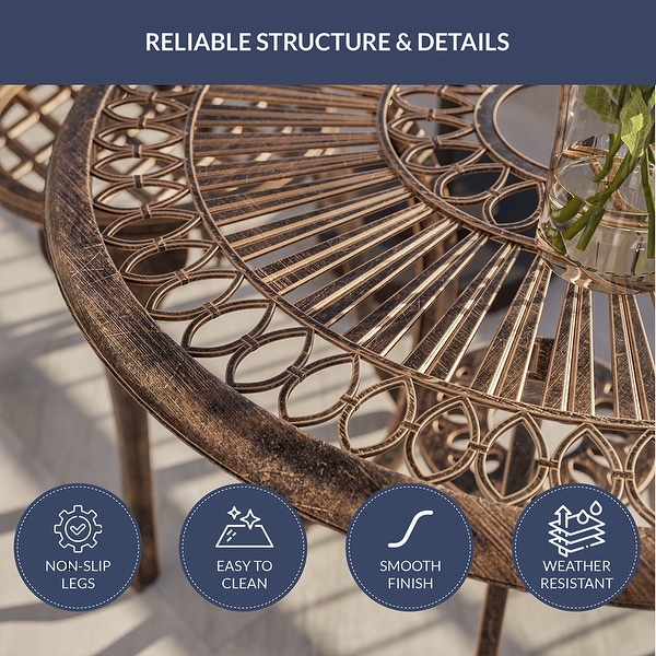 BELLEZE 3PC Patio Bistro Set Aluminum Table and Antique Chairs，Bronze