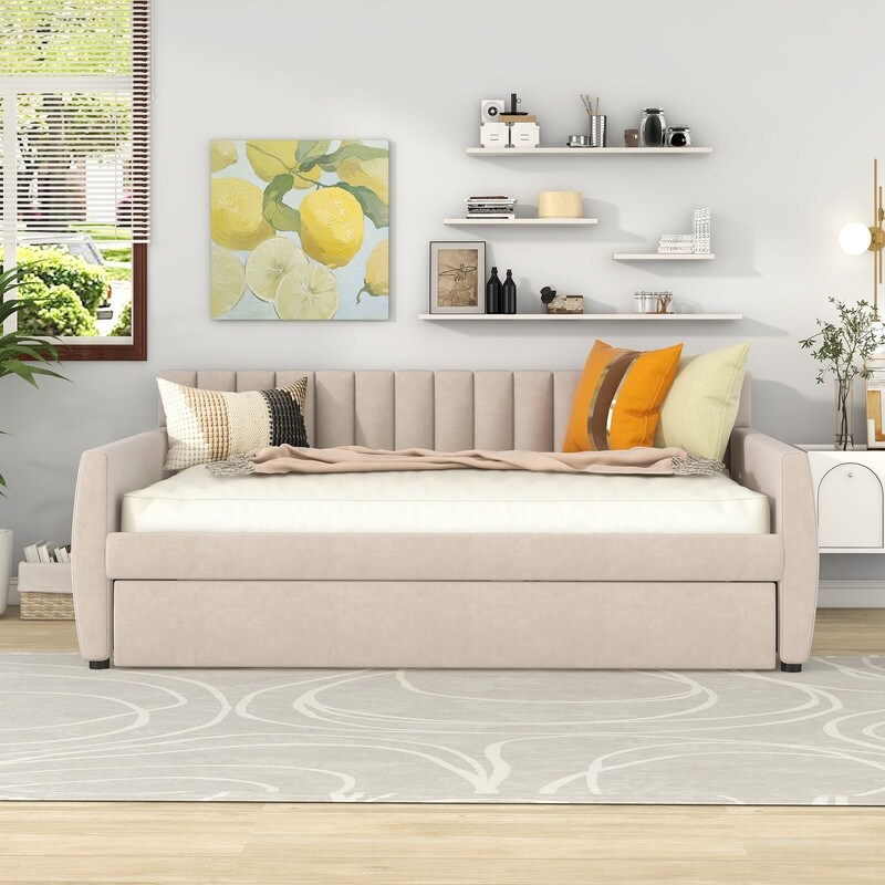 Velvet Upholstered Daybed with 2 Storage Drawers/ Trundle