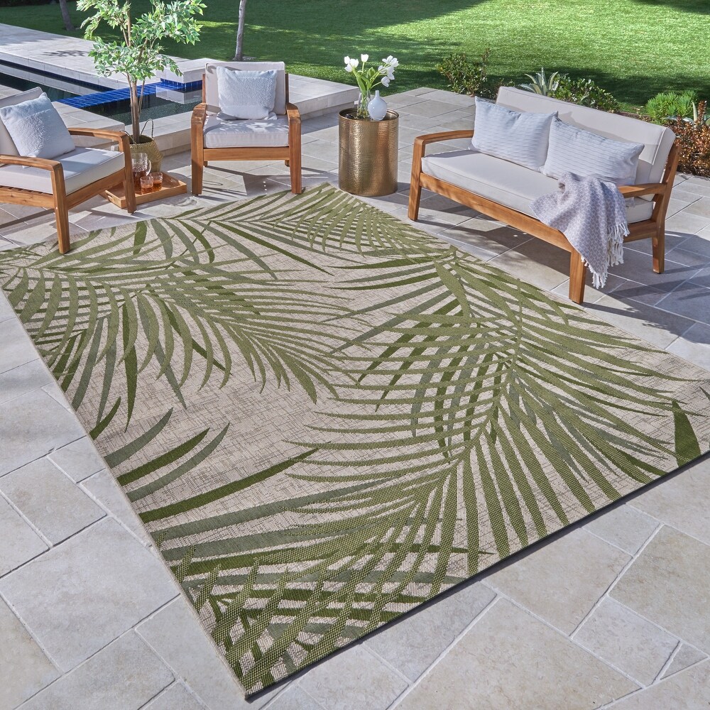 Gertmenian Paseo Paume Green Casual Palm Leaf Flatweave Indoor/Outdoor Area Rug