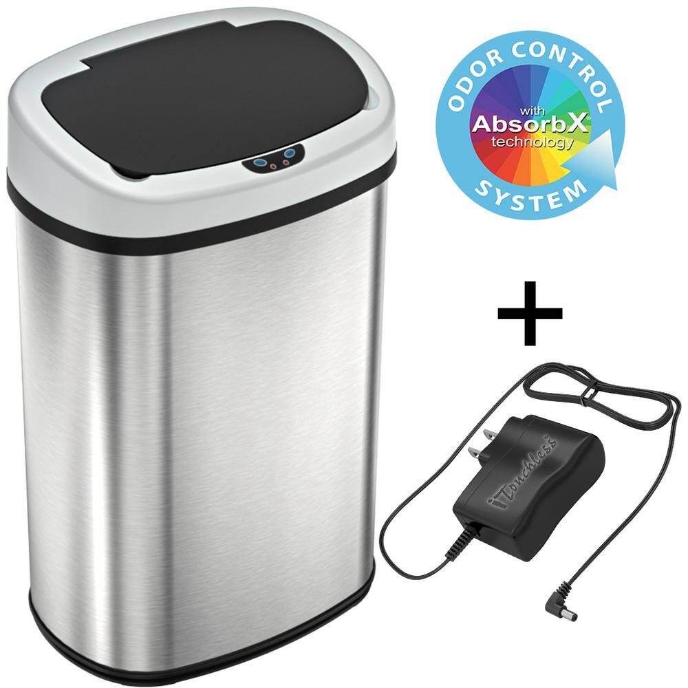 SensorCan 13 Gal. Oval Stainless Steel Automatic Sensor Kitchen Trash Can with Power Adapter OSC13SBSAC