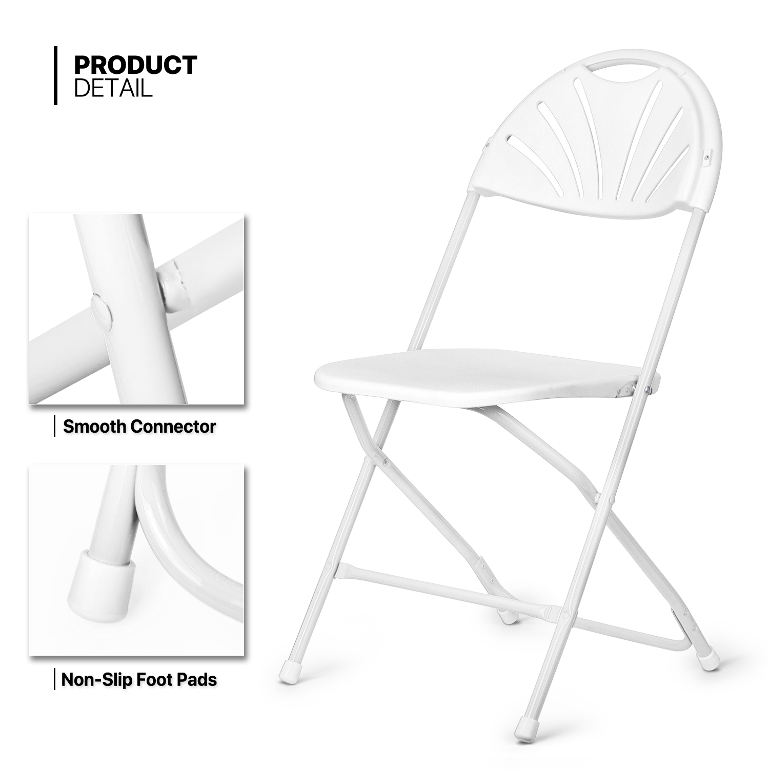 MoNiBloom Plastic Folding Chair with Fan Back, 10pcs Stackable Portable Commercial Seat, for Wedding Picnic Banquet, White