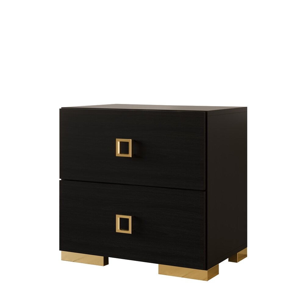 CraftPorch Modern Gold Legs Storage 2 Drawer Nightstand (Set of 2)