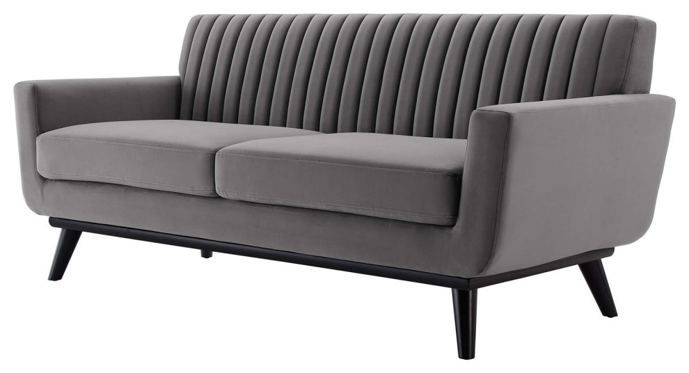 Tufted Loveseat Sofa  Velvet  Pink  Modern  Living Lounge Hotel Hospitality   Midcentury   Loveseats   by House Bound  Houzz