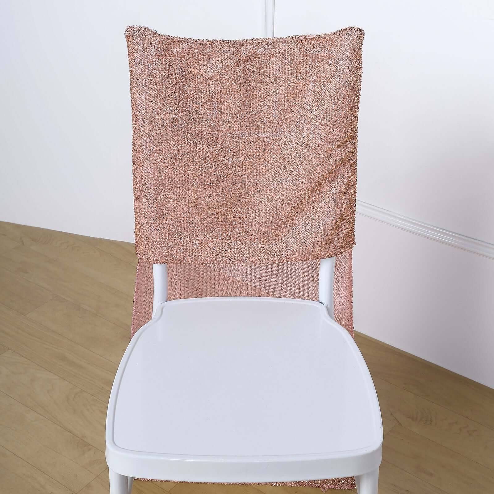 Rose Gold Metallic Shimmer Tinsel Spandex Stretch Chair Slipcover