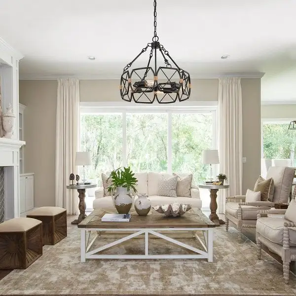 4-Light Farmhouse Chandelier， Modern Round Pendant Lighting Shopping - The Best Deals on Chandeliers