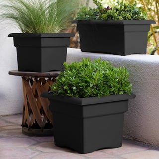 Bloem Veranda Square 18 in. Black Plastic Deck Box Planter 57918