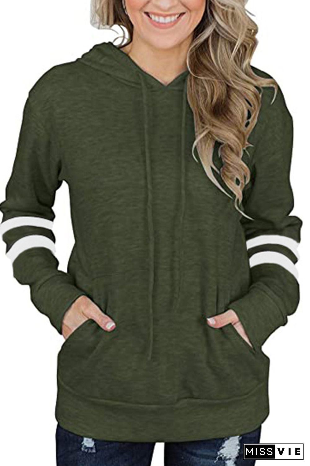 Stripe Loose Pocket Hoodies Women Wholesale