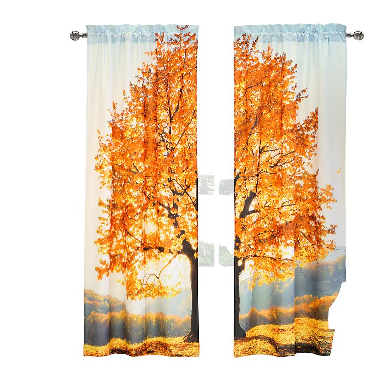 Myne Decor Photo Reel Fall Tree Pole Top Curtain Pair each Panel 38 x 84 in Multi