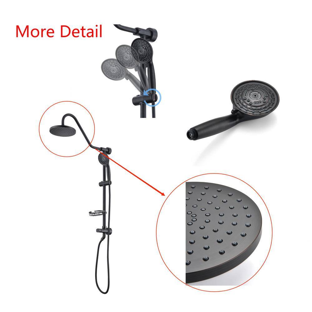 Flynama Wall Bar Shower Kit 1-Spray 7.85 in. Round Rain Shower Head with Hand Shower in Oil-Rubbed Bronze Q928TH7AE103