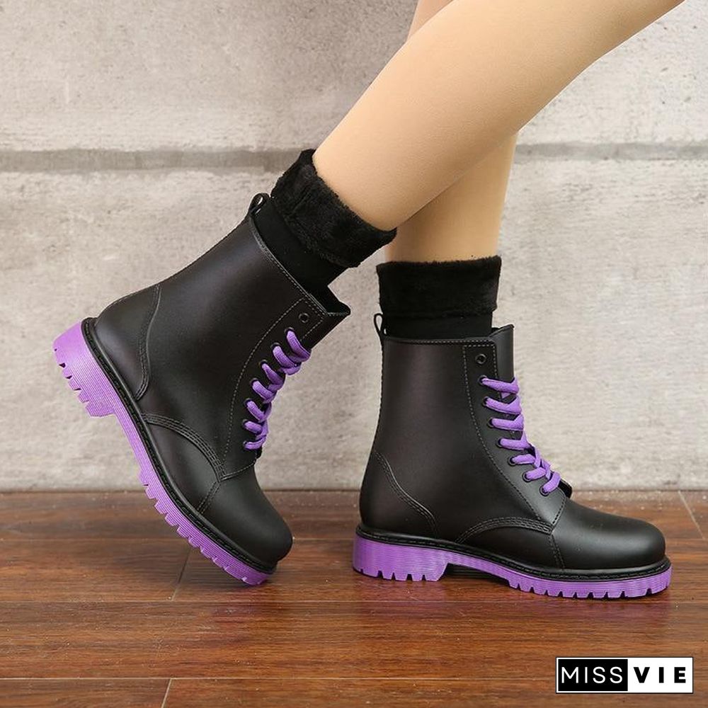 Women Rainboots Waterproof Mud Water Shoes Woman Rubber Lace Up PVC Ankle Boots Ladies Fashion Motorcycle Rain Botas