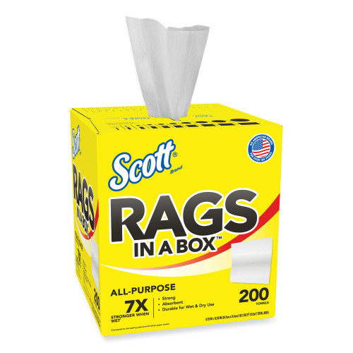 Scott Rags in a Box， POP-UP Box， 10 x 12， White， 200/Box， 8 Boxes/Carton (75260CT)