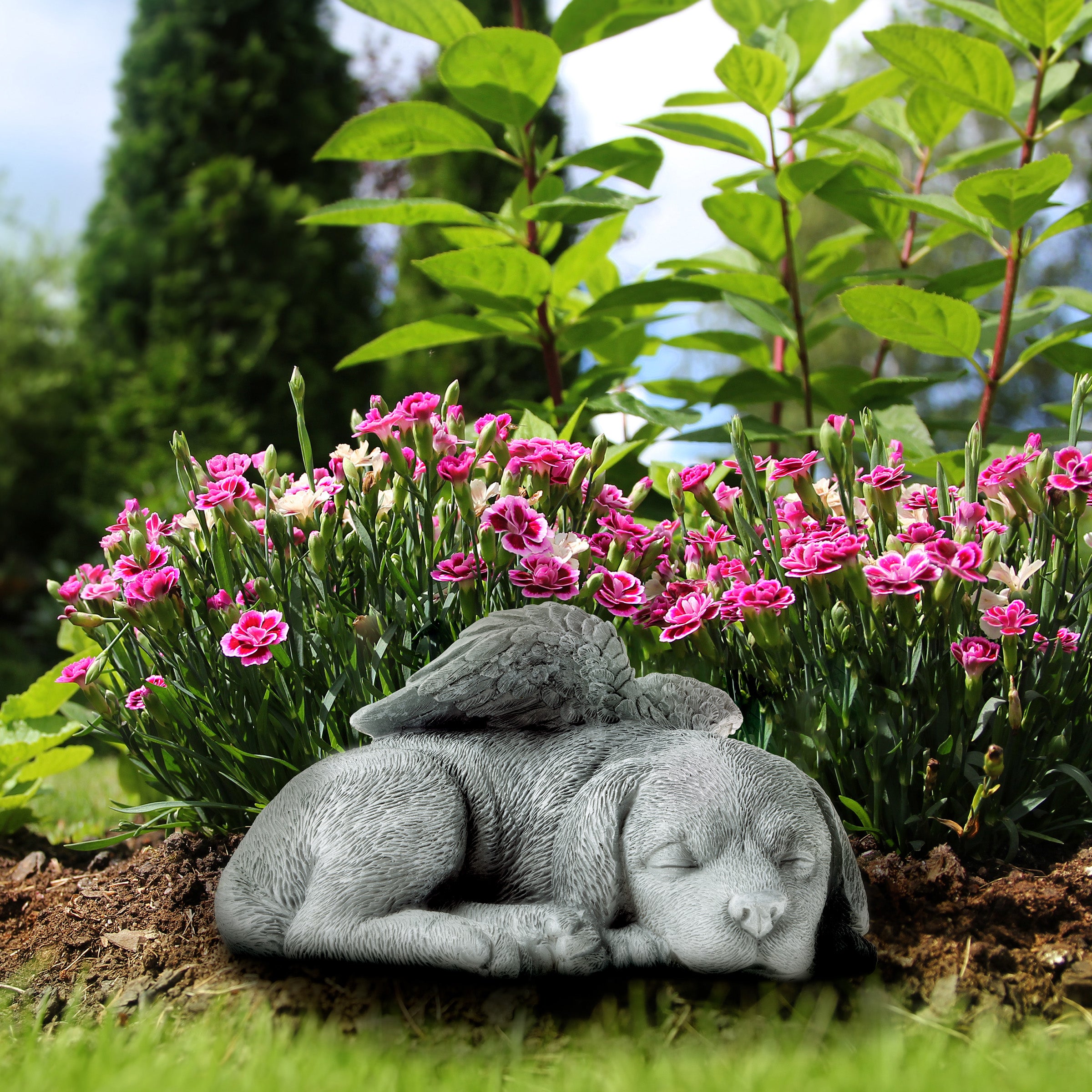 Pure Garden, Sleeping Angel Dog Pet Memorial Statue, Resin, Faux Stone Finish