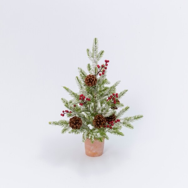 Elegant 22 inch Potted Pine Tree with Berries and Pinecones