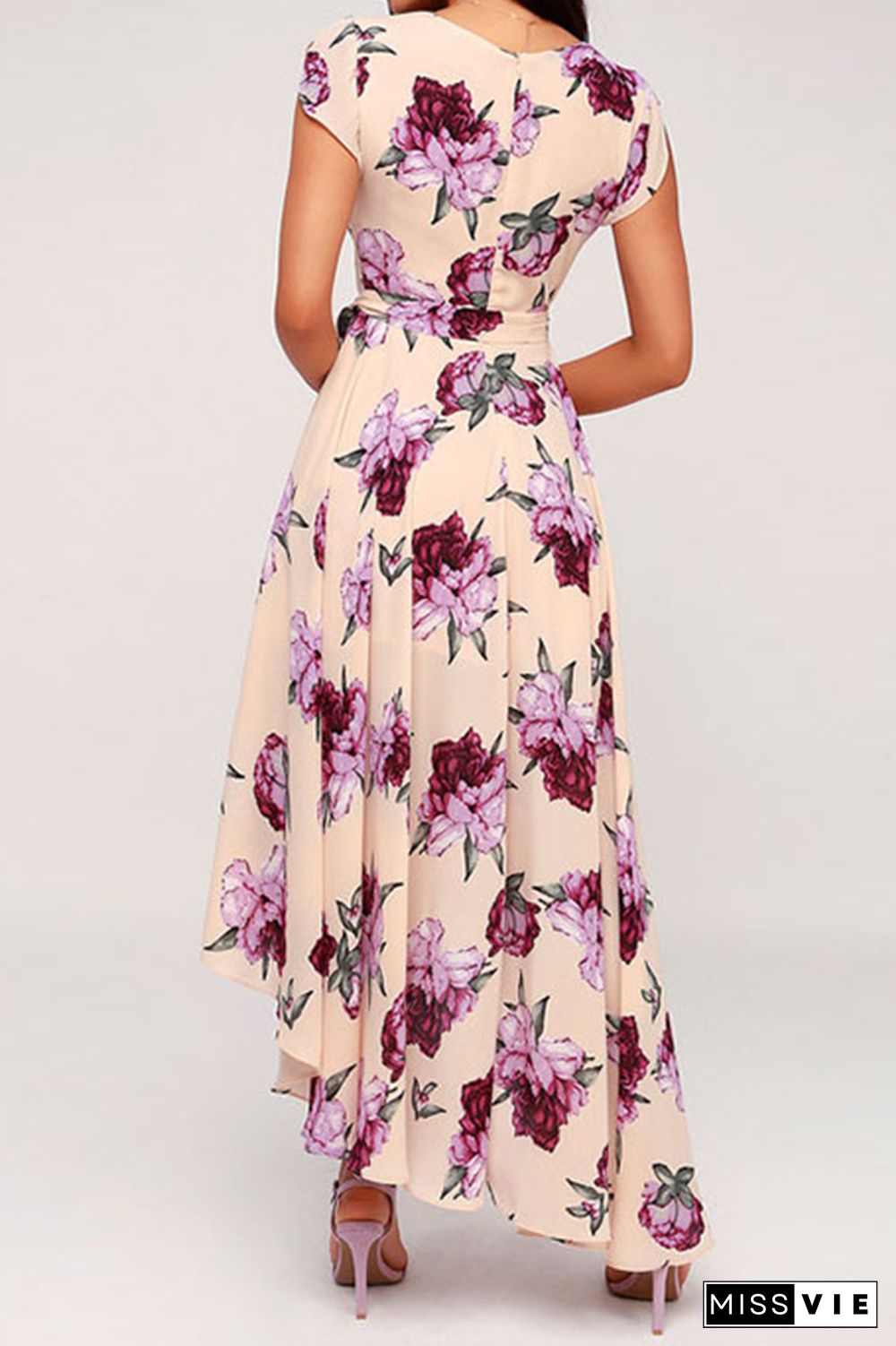 Elegant Floral Frenulum With Belt Irregular Dress Dresses