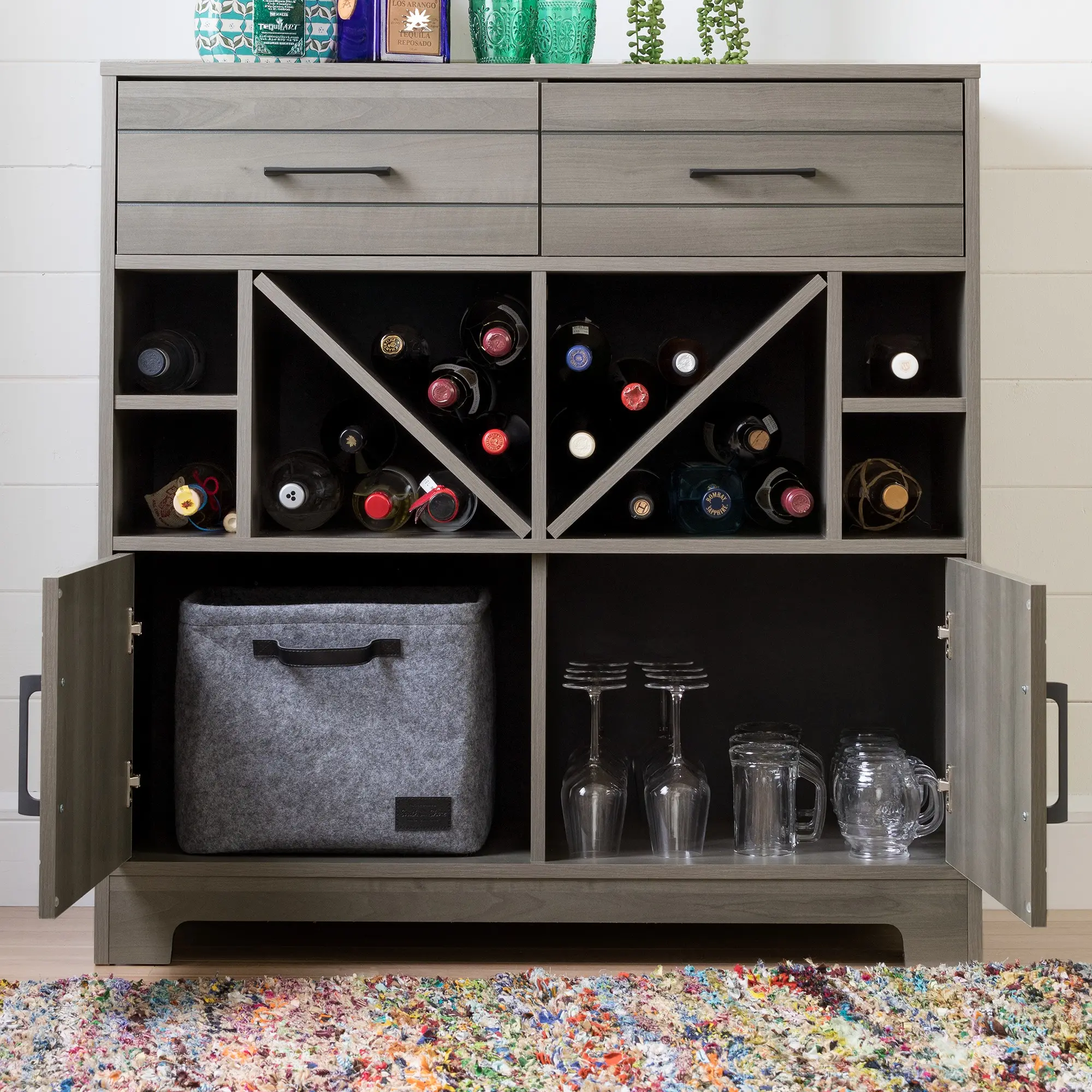 Vietti Bar Cabinet with Bottle Storage and Drawers - South Shore