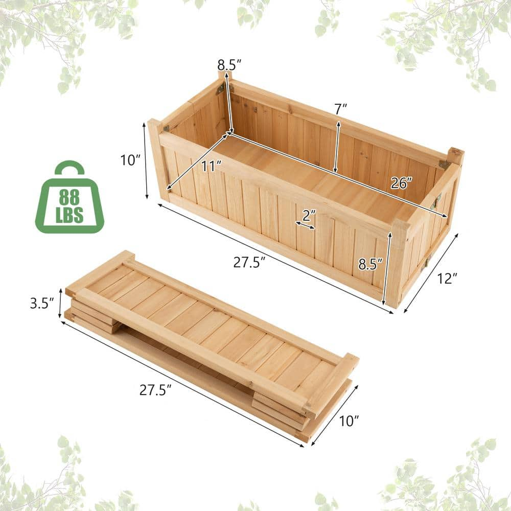 HONEY JOY 27.5 in. x 12 in. x 8.5 in. Folding Planter Box Fir Wood Raised Garden Bed Outdoor Elevated Planter with Drainage Hole TOPB006704