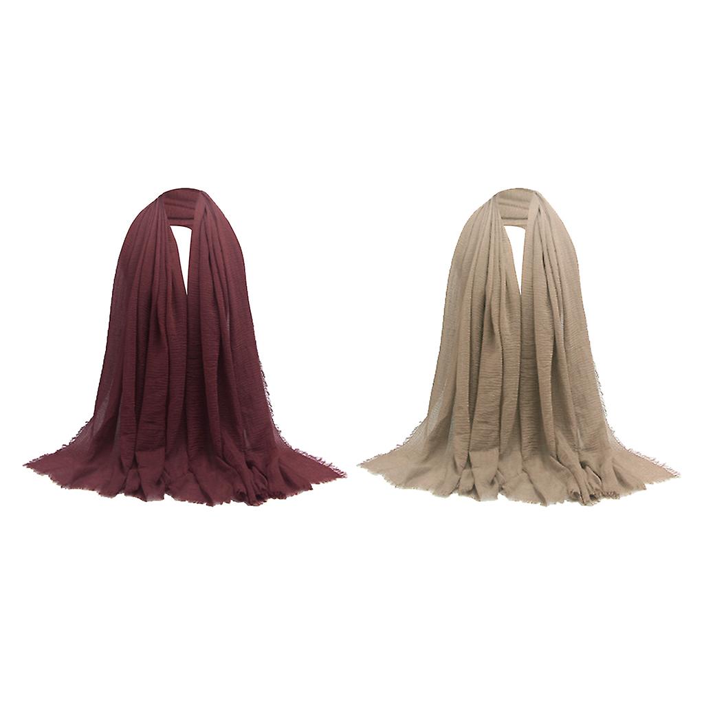 Women Wrinkle Scarf Crinkle Muslim Hijab Scarves Long Wrap Scarf Brown+red