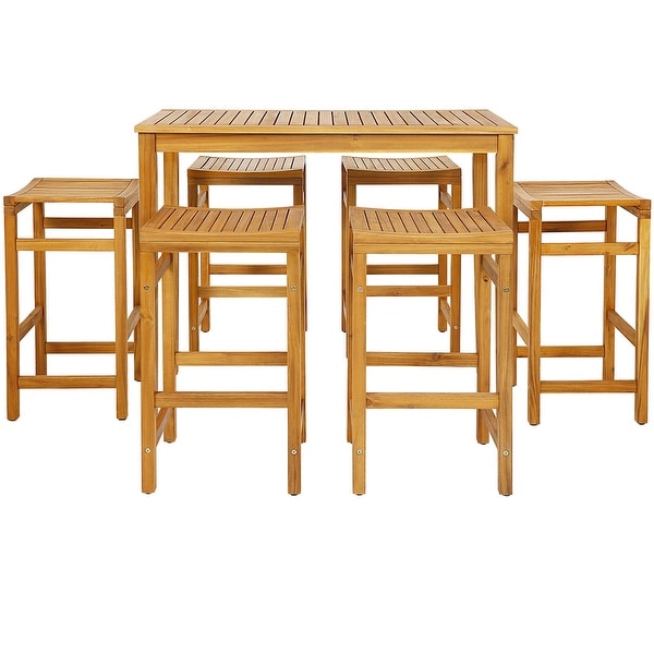 Costway 7 PCS Acacia Wood Bar Table Set 45