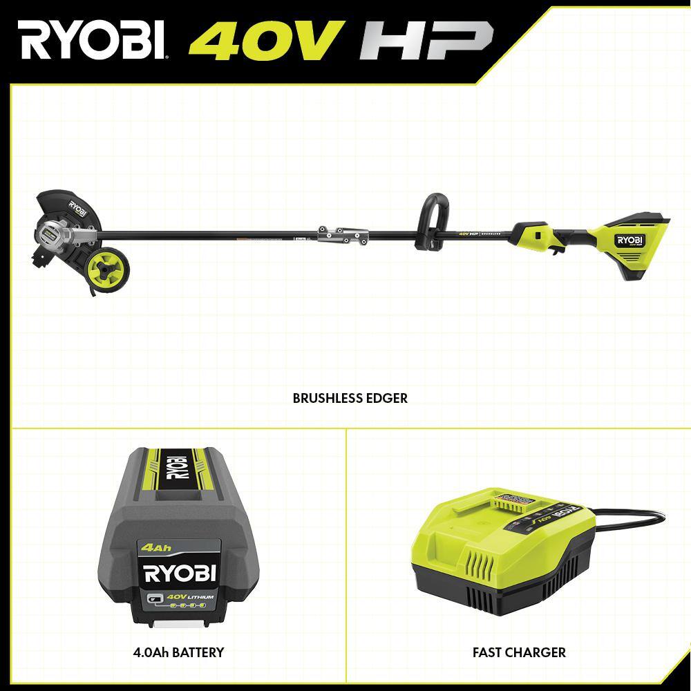 RYOBI 40V HP Brushless Stick Lawn Edger with 4.0 Ah Battery and Charger RY40780