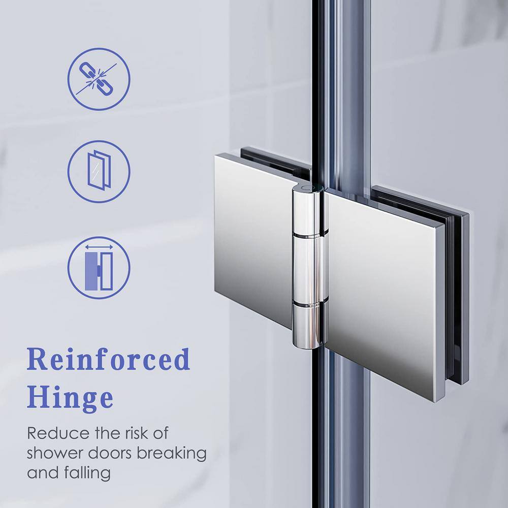 TOOLKISS 34 to 35-38 in. W x 72 in. H Bi-Fold Frameless Shower Doors in Chrome with Clear Glass BFH34CH