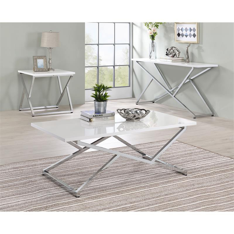 Furniture of America Mergo Contemporary Metal 2 Piece Coffee Table Set in White   Contemporary   Coffee Table Sets   by Homesquare  Houzz