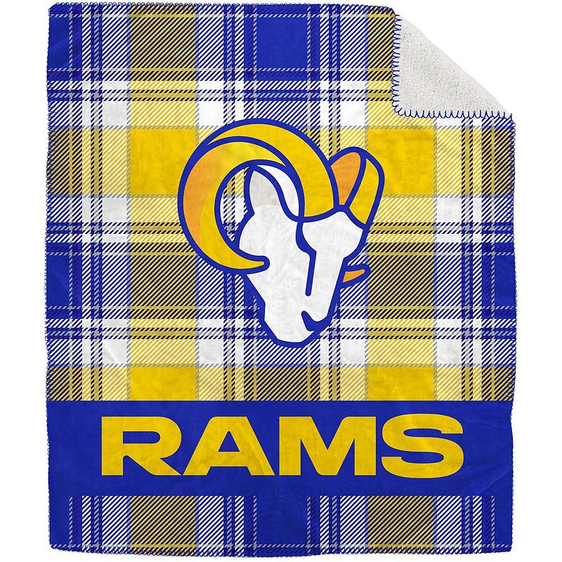 Pegasus Los Angeles Rams 50 x 60 Plaid Flannel Sherpa Plush Blanket