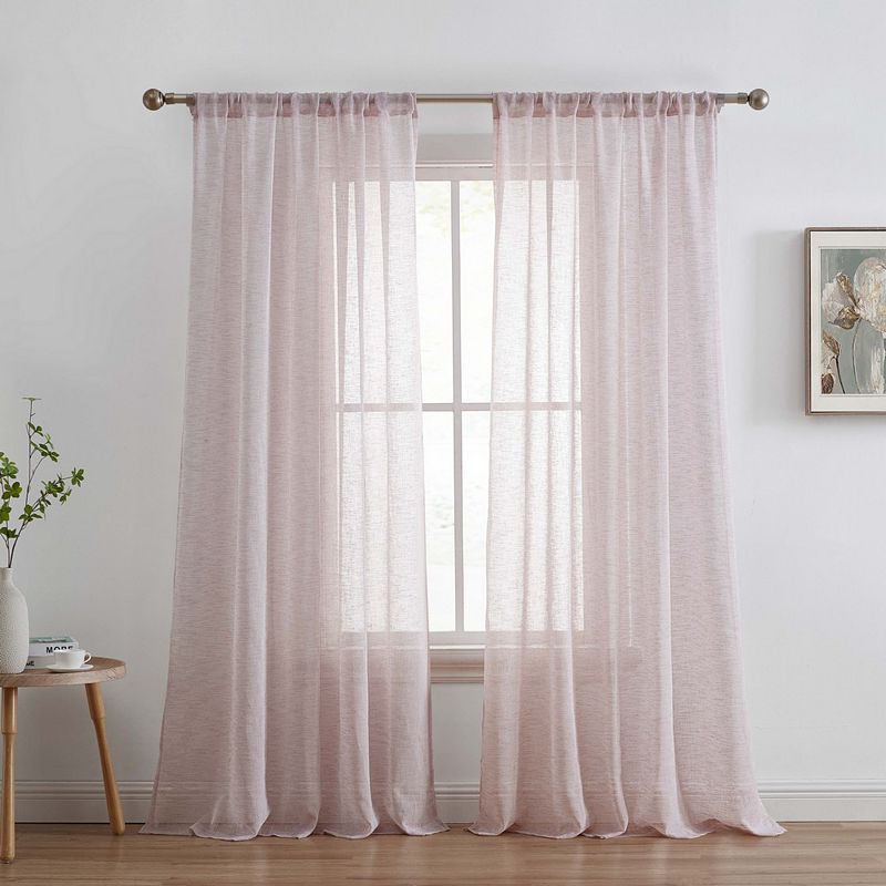 THD Zoey Faux Linen Textured Semi Sheer Privacy Sun Light Filtering Window Floor Length Rod Pocket Thick Curtains Drapery Panels Master Bedroom and Living Room， 2 Panels