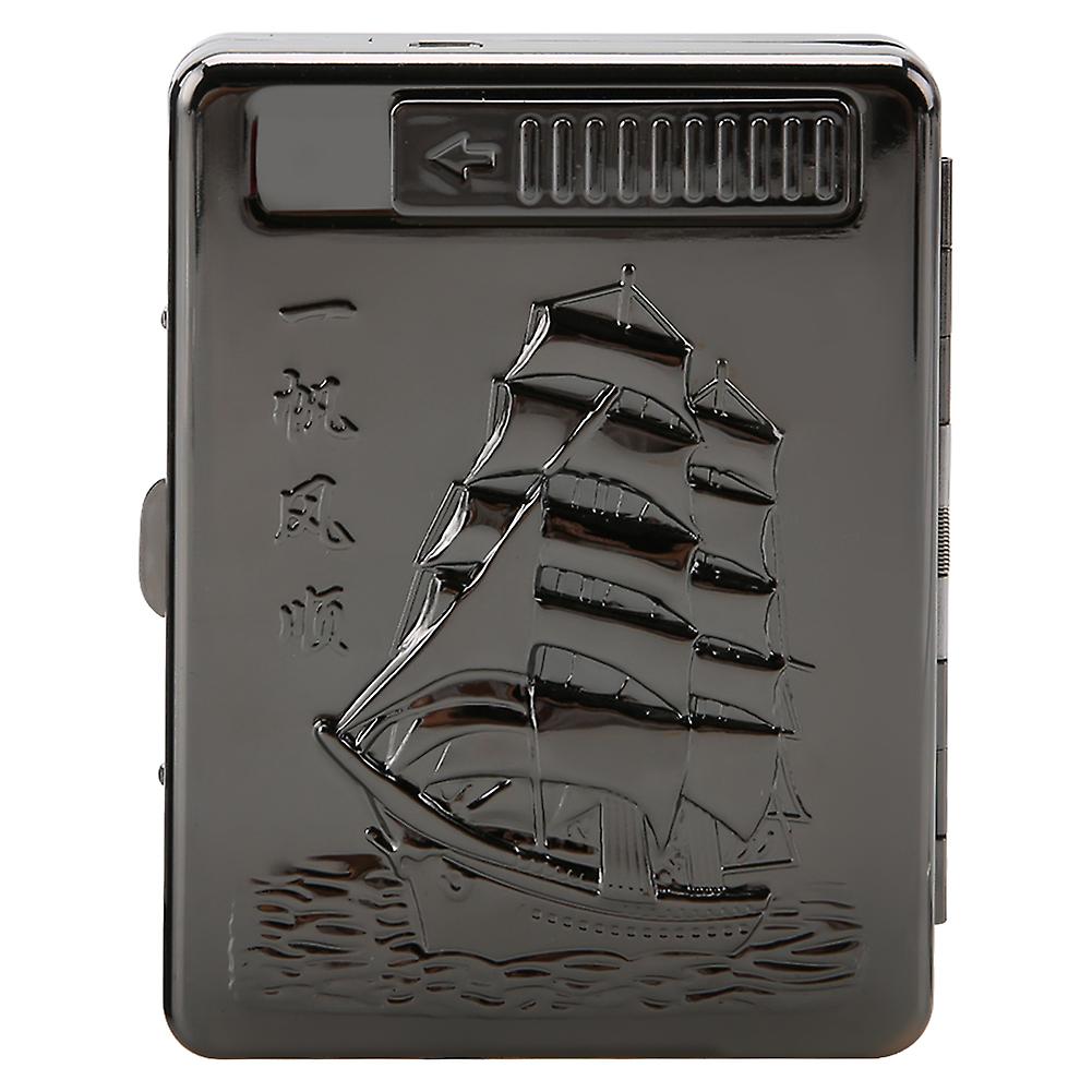 2 In 1 Metal Cigarette Case With Usb Rechargeable Electric Cigarette Lighter (black Ship)