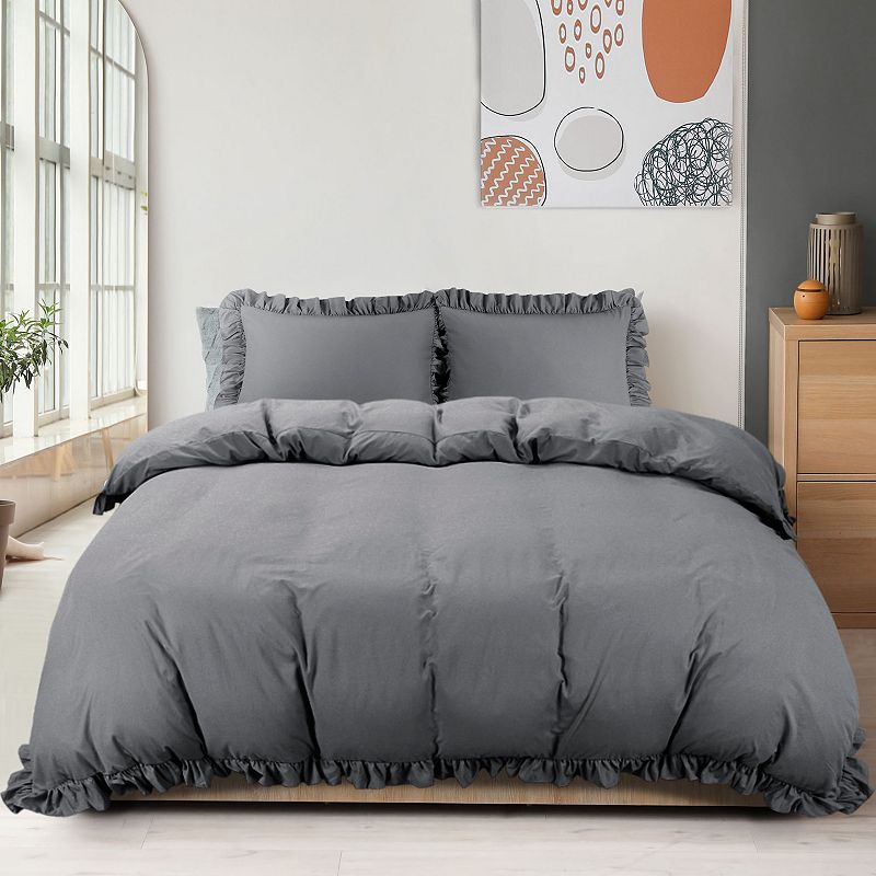 110GSM Ruffle Fringe Brushed 3 Pieces Soft Duvet Cover Setswith Corner Ties Queen