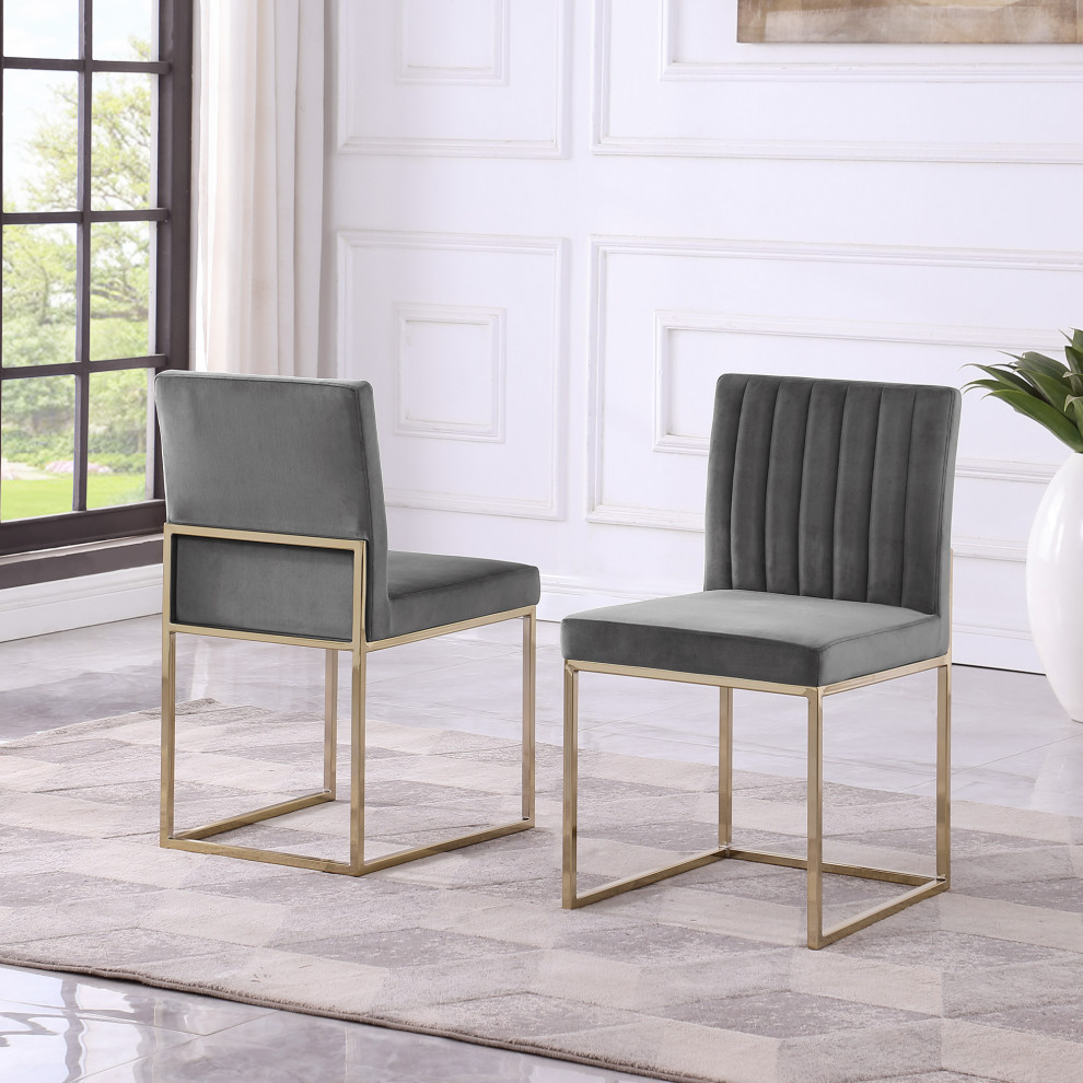 Julius Contemporary Channel Tufted Side Chair With Gold Legs  Set of 2   Contemporary   Dining Chairs   by Best Master Furniture  Houzz