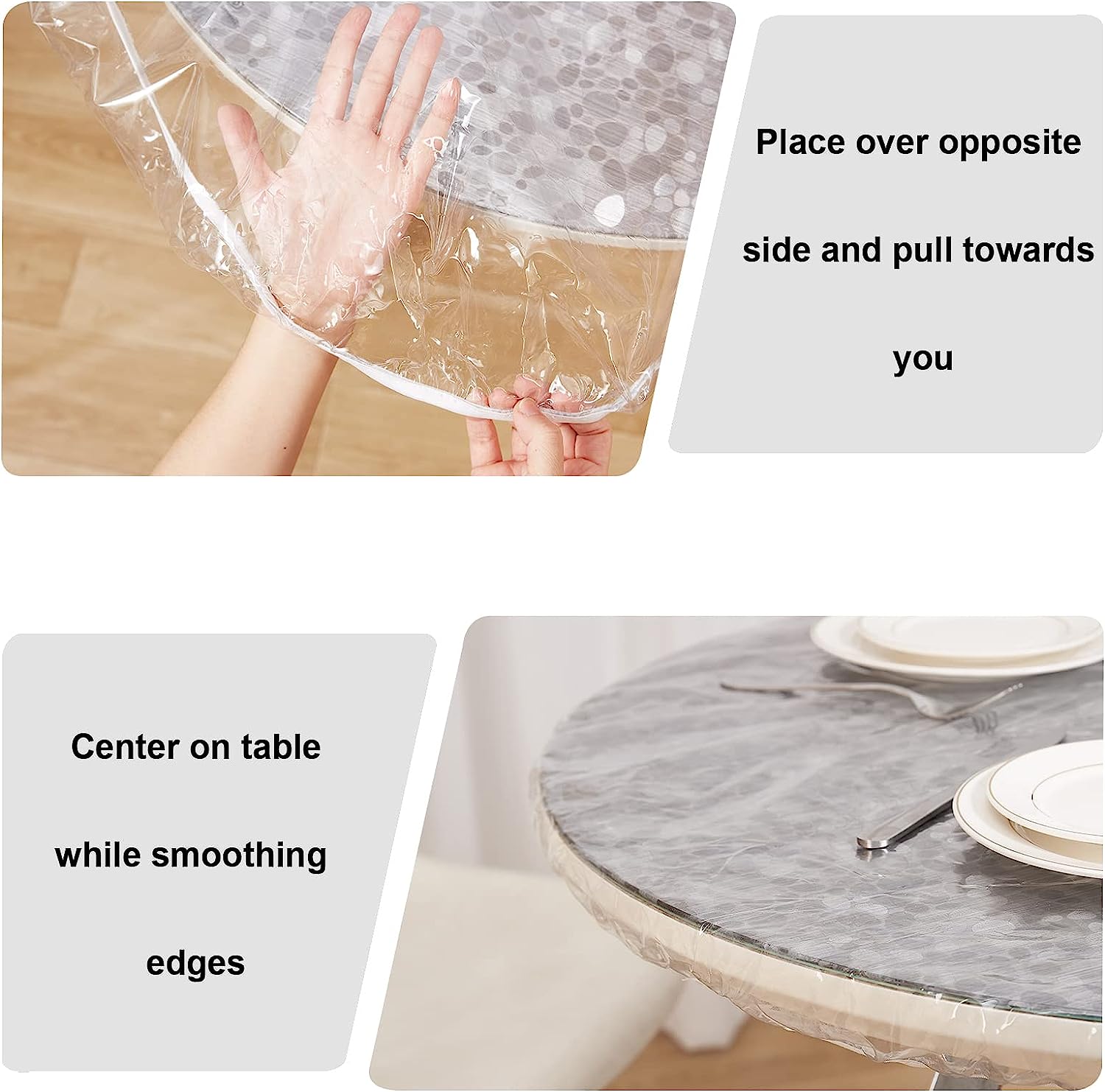 AMQTSLM Clear Round Fitted Vinyl Tablecloth 40-44 Inches in Diameter， Waterproof Table Cloth with Elastic Edge， Plastic Table Cover Protector for Kitchen Dining